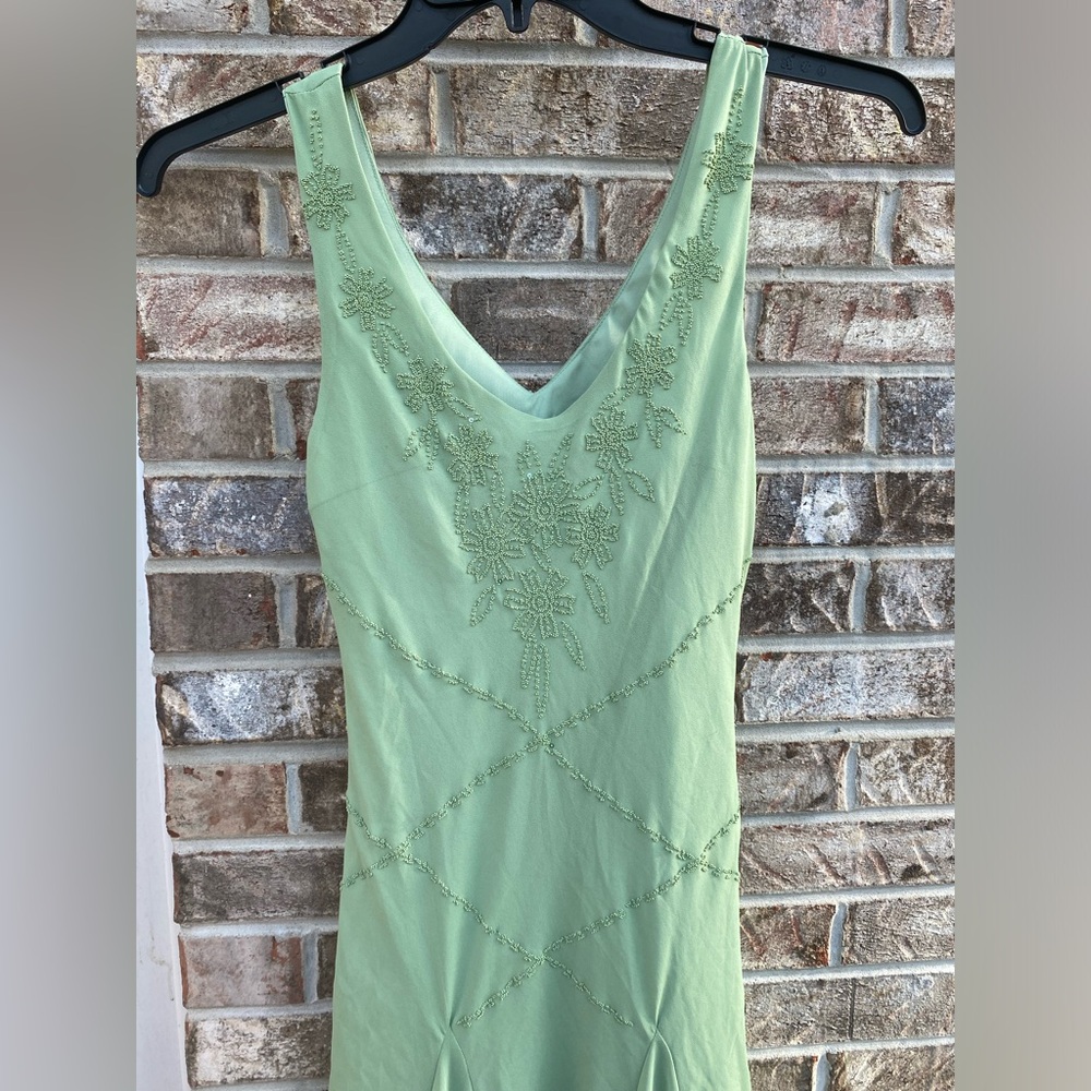 Vintage 90s/Y2K Green Beaded Fairycore Asymmetrical Dress NWTs Size Small - Picture 9 of 16